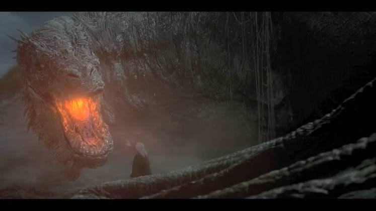 Vhagar - O maior e mais antigo dragão vivo de Westeros pertence a Aemond Targaryen (Ewan Mitchell). Os fãs elogiaram a aparência marcante da criatura.