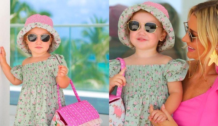 No começo deste mês, Vicky apareceu nas redes sociais de Ana Paula usando um bucket hat - o chapéu que era sucesso nos anos 1990 e está em alta novamente - todo coberto de cristais na parte externa, uma bolsa em formato de casinha e um vestido verde estampado com flores que também possui aplicação de cristais. As fotos foram tiradas em Miami, na Flórida, Estados Unidos, onde Ana Paula e Roberto compraram um novo apartamento