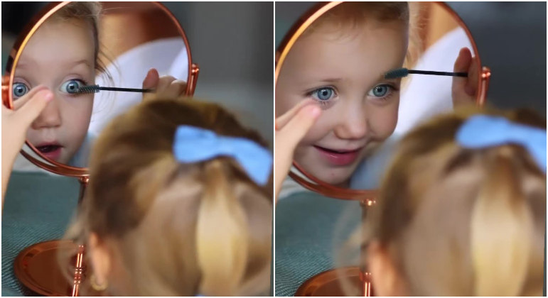 Em meados deste mês, Ana Paula publicou um vídeo em que Vicky aparece diante do espelho, enquanto penteia as sobrancelhas — e, por engano, os cílios. Na gravação, a caçula de Roberto Justus está concentrada enquanto passa o rímel. 