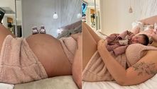 Viih Tube faz antes e depois com fotos da gravidez e com a filha no colo