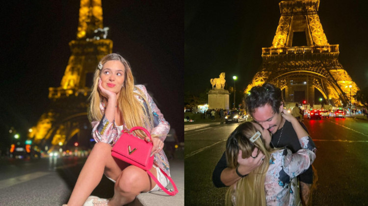 O casal também posou em frente a um dos pontos turísticos mais famosos de Paris: a Torre Eiffel