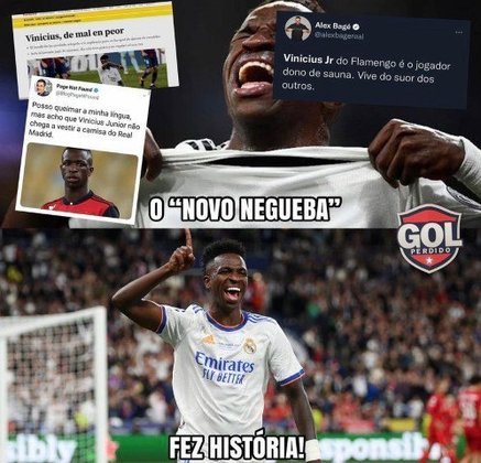 Vinicius Júnior, Salah, Courtois e muito mais: jogadores protagonizam memes do título do Real Madrid sobre o Liverpool.