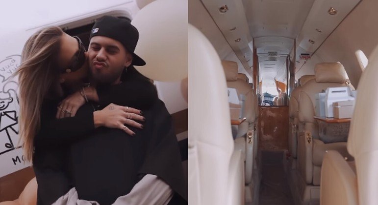 Virginia e Zé Felipe no momento em que ele descobriu que ganhou o avião