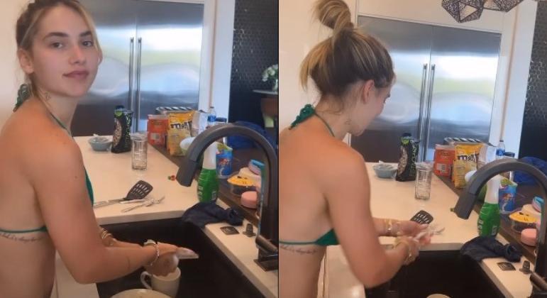 Virginia Fonseca apareceu lavando louça durante férias nos EUA