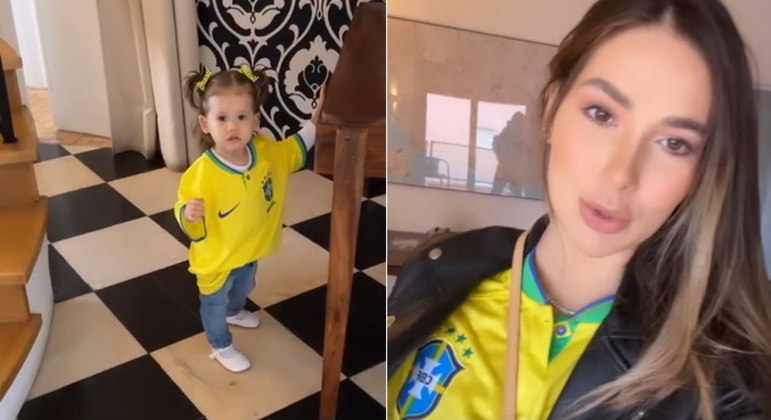 Virginia Fonseca, que est&aacute; em Portugal, mostrou que a fam&iacute;lia j&aacute; est&aacute; pronta para acompanhar o jogo do Brasil. Ela mostrou o pr&oacute;prio look e tamb&eacute;m a camiseta personalizada da filha mais velha, Maria Alice