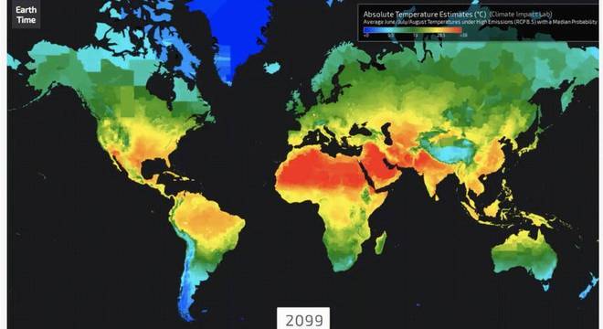 Visualização do EarthTime mostra como o clima pode aumentar no mundo até 2100