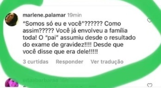 Comentário da avó de Vitão em post de Suelen