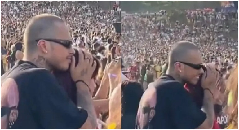 Vitão surge careca durante um festival em São Paulo