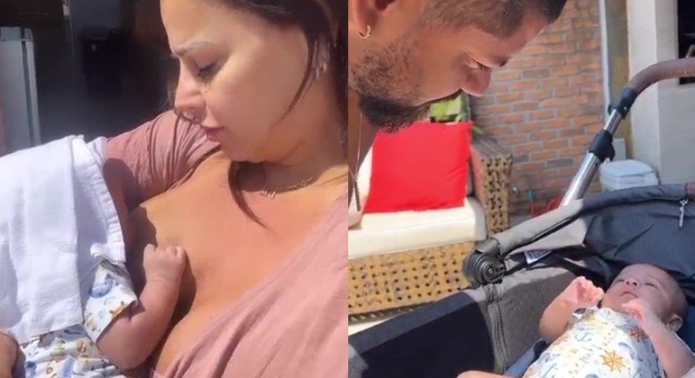 Viviane Araújo e Guilherme Militão se derreteram por Joaquim em uma série de vídeos