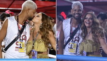 Em clima de romance, Viviane Araujo troca beijos com o marido durante desfiles no Rio de Janeiro