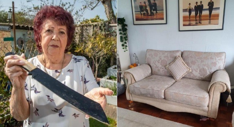 A senhora acima encontrou um facão no sofá que comprou pelo Facebook há 1 ano