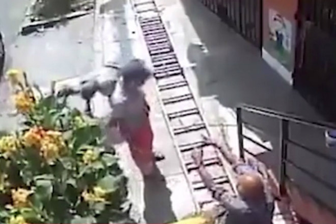 Enquanto o aposentado mostrava toda raiva do mundo por ter uma escada pelo caminho. Um morador da região disse à imprensa local que o idoso costuma falar grosserias quando percebe a calçada bloqueadaLeia mais! Expresso do amor! Recém-casados promovem festa em vagão de trem