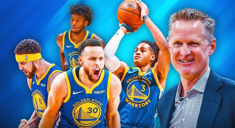 Thompson, Wiggins, Curry, Poole e Steve Kerr