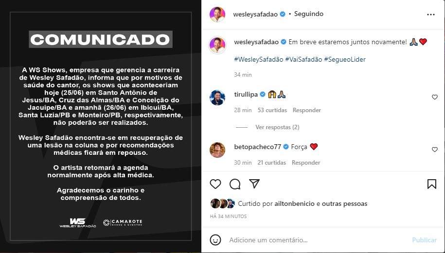 Comunicado de Wesley Safadão
