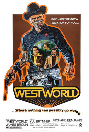 “Westworld” (1973): A trama do filme se passa em um parque temático futurista em que os visitantes podem viver aventuras no Velho Oeste com androides programados para satisfazer todos os seus desejos. 