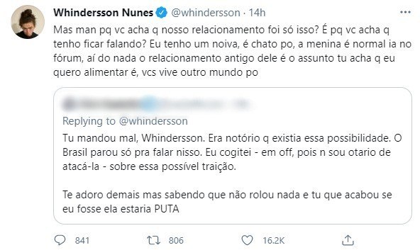 Whindersson Nunes rebate comentário de seguidor