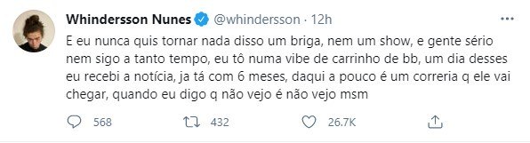 Whindersson Nunes diz que não quis tranformar assunto em briga
