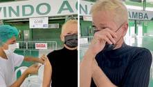 Xuxa Meneghel chora ao ser vacinada contra a covid-19 no Rio