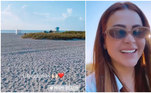 A primeira parada do casal foi em Miami, e Mila fez questão de gravar um vídeo em uma das praias mais conhecidas da região