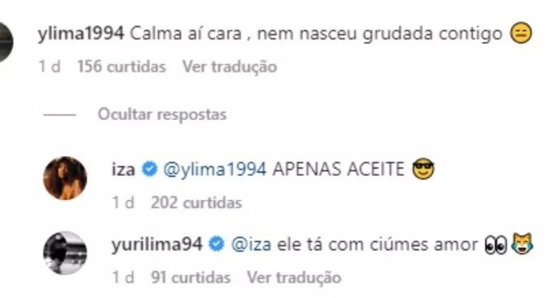 Yuri Lima e Iza brincam com irmão gêmeo do jogador nas redes sociais