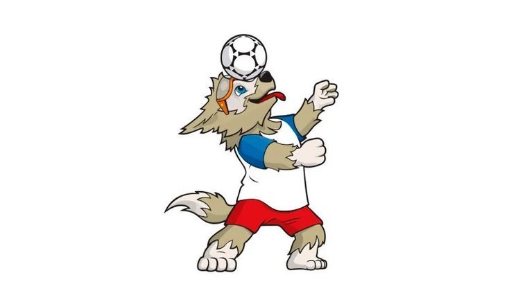 Zabivaka é um lobo antropomórfico cinza que usa um óculos laranja, short vermelho e uma blusa branca com as mangas azuis. 