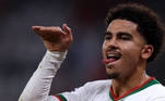 Zakaria Aboukhlal comemora o segundo gol do Marrocos contra a Bélgica