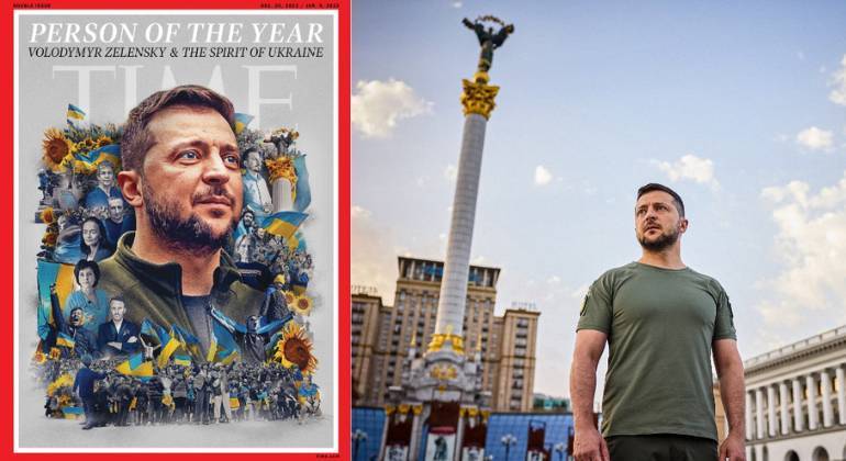 A revista Time nomeou o presidente Zelenski a 'Pessoa do Ano' de 2022 em dezembro. 'Se a batalha pela Ucrânia enche de esperança ou de medo, Zelenski arrebatou  o mundo de uma forma que não víamos há décadas', escreveu Edward Felsenthal, editor da publicação