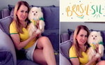 Zilu Godoi também surgiu caracterizada nas redes sociais. Ela posou com o cachorrinho no colo e fez sua aposta para o placar: 'Hoje tem Brasil!!!!!! Qual é seu palpite pro jogo???? Eu acho que o Brasil ganha de 2x1'