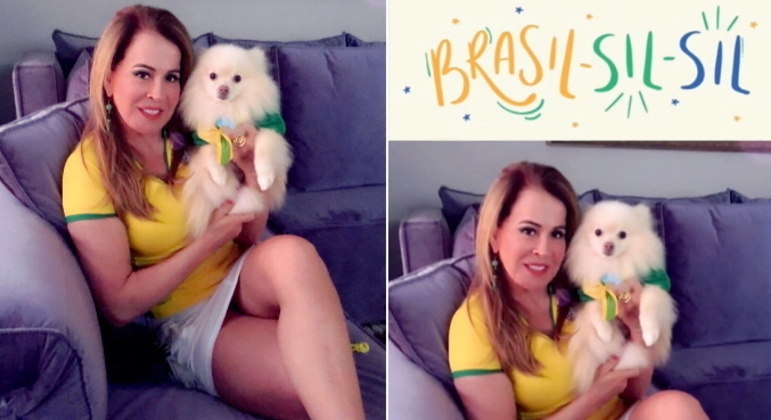 Zilu Godoi tamb&eacute;m surgiu caracterizada nas redes sociais. Ela posou com o cachorrinho no colo e fez sua aposta para o placar: 